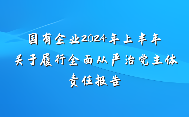 国有企业2024年上半年关于履行全面从严治党主体责任报告