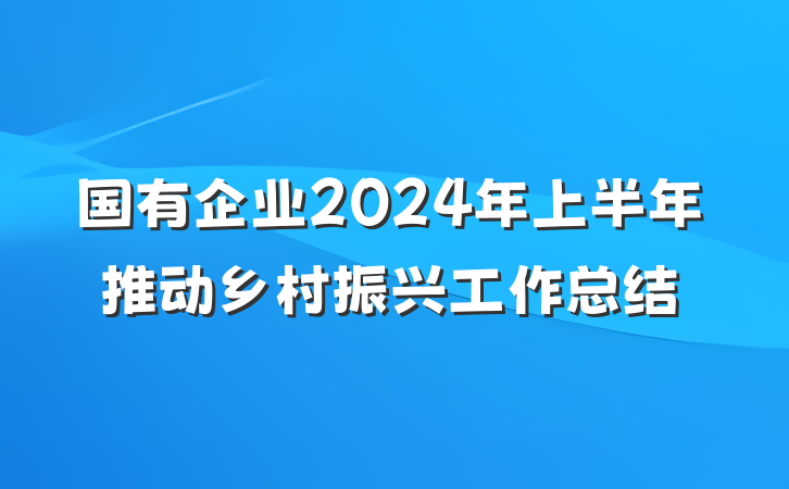 国有企业2024年上半年推动乡村振兴工作总结