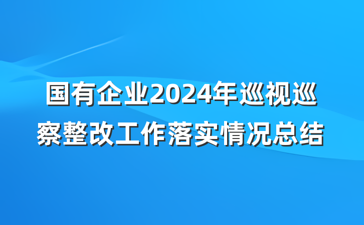 国有企业2024年巡视巡察整改工作落实情况总结