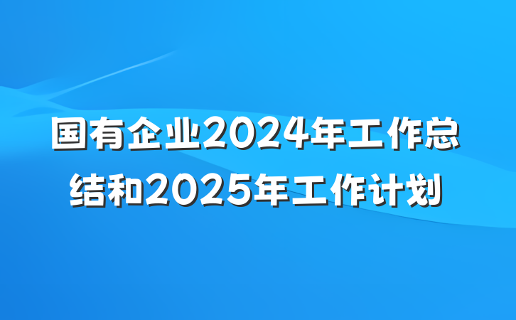 国有企业2024年工作总结和2025年工作计划