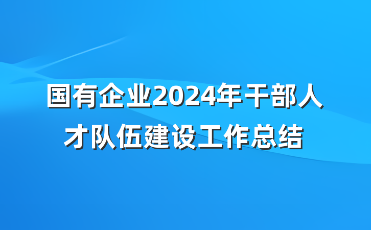 国有企业2024年干部人才队伍建设工作总结