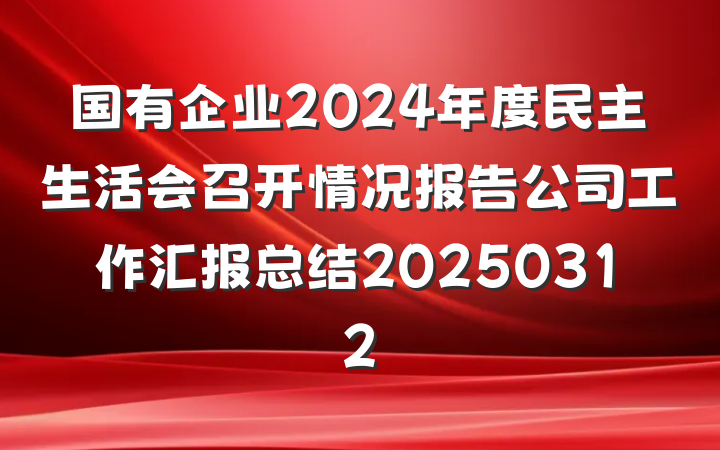 国有企业2024年度民主生活会召开情况报告公司工作汇报总结20250312