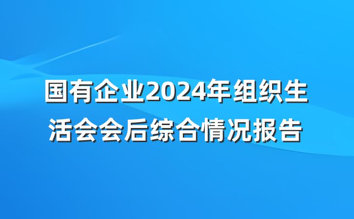 国有企业2024年组织生活会会后综合情况报告