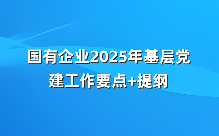 国有企业2025年基层党建工作要点 提纲