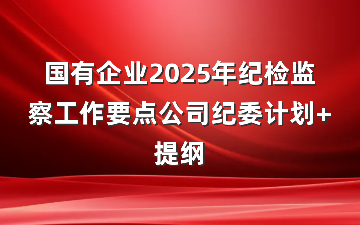 国有企业2025年纪检监察工作要点公司纪委计划 提纲