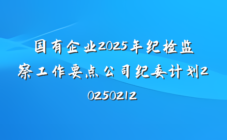 国有企业2025年纪检监察工作要点公司纪委计划20250212