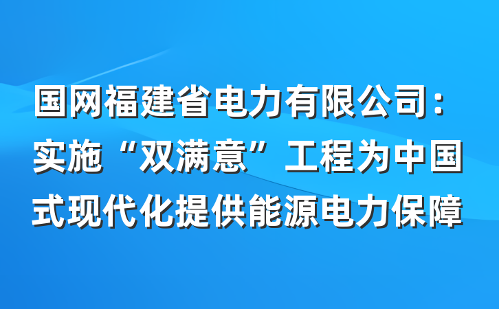 国网福建省电力有限公司：实施“双满意”工程为中国式现代化提供能源电力保障