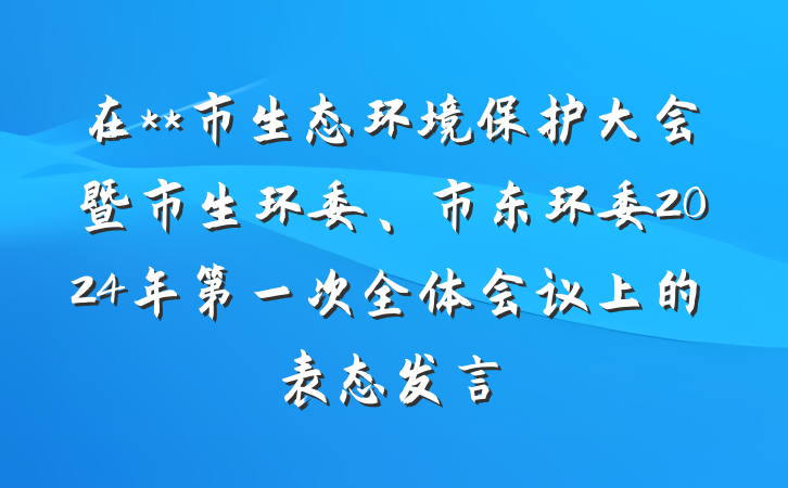 在**市生态环境保护大会暨市生环委、市东环委2024年第一次全体会议上的表态发言