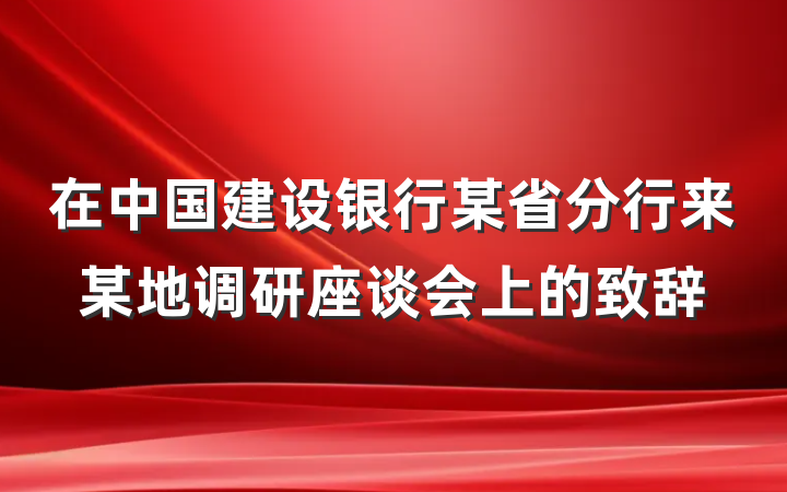 在中国建设银行某省分行来某地调研座谈会上的致辞