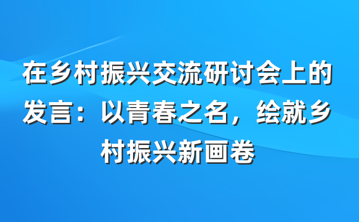 在乡村振兴交流研讨会上的发言：以青春之名，绘就乡村振兴新画卷