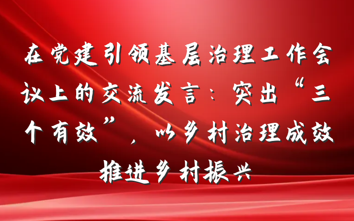 在党建引领基层治理工作会议上的交流发言：突出“三个有效”，以乡村治理成效推进乡村振兴
