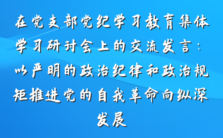 在党支部党纪学习教育集体学习研讨会上的交流发言：以严明的政治纪律和政治规矩推进党的自我革命向纵深发展