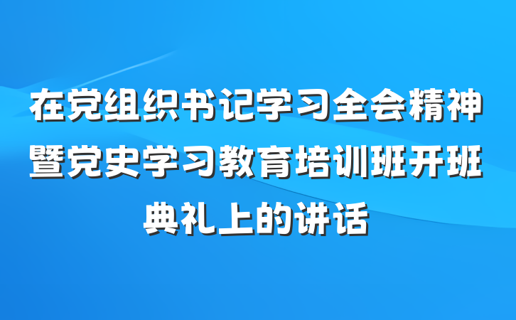 在党组织书记学习全会精神暨党史学习教育培训班开班典礼上的讲话