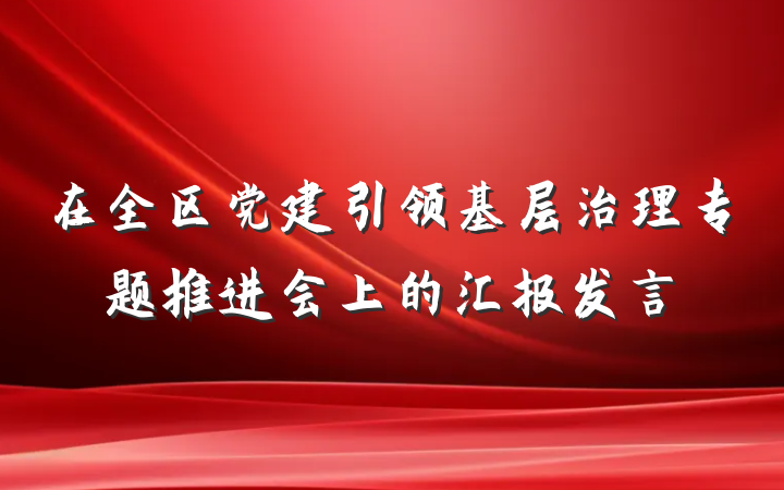 在全区党建引领基层治理专题推进会上的汇报发言