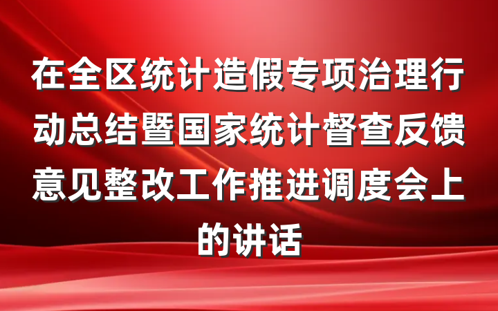 在全区统计造假专项治理行动总结暨国家统计督查反馈意见整改工作推进调度会上的讲话