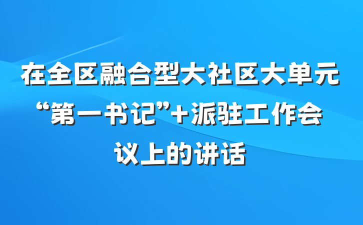 在全区融合型大社区大单元“第一书记” 派驻工作会议上的讲话