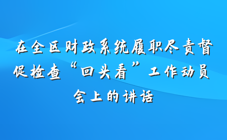 在全区财政系统履职尽责督促检查“回头看”工作动员会上的讲话