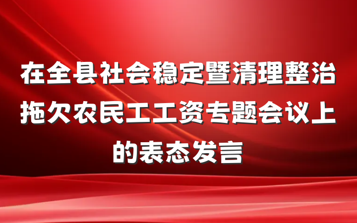 在全县社会稳定暨清理整治拖欠农民工工资专题会议上的表态发言