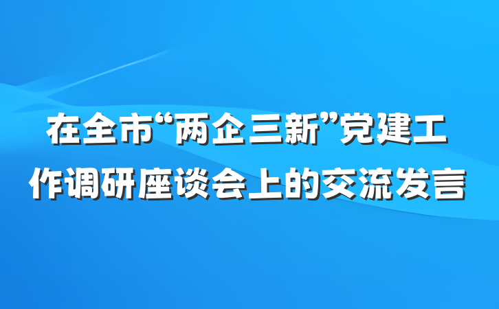 在全市“两企三新”党建工作调研座谈会上的交流发言