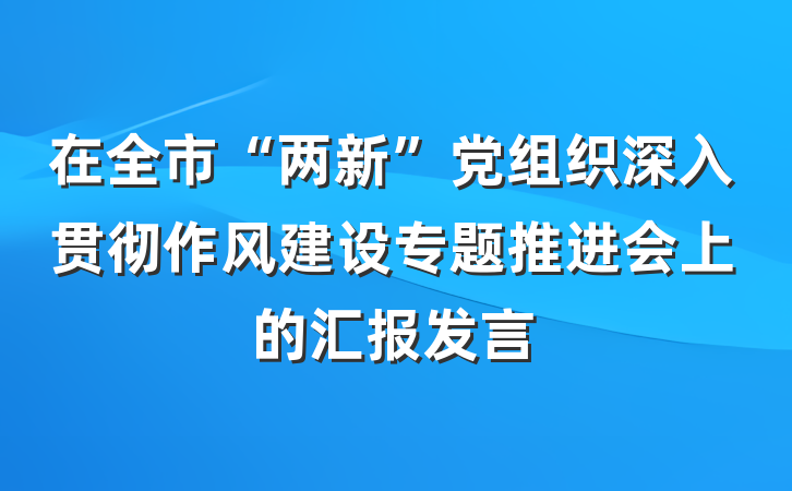 在全市“两新”党组织深入贯彻作风建设专题推进会上的汇报发言