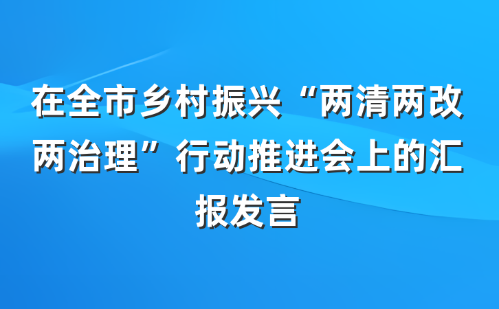 在全市乡村振兴“两清两改两治理”行动推进会上的汇报发言