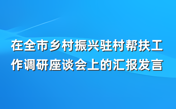 在全市乡村振兴驻村帮扶工作调研座谈会上的汇报发言