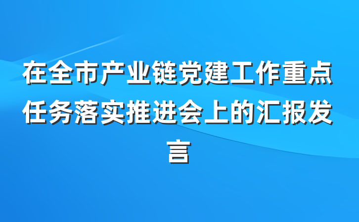 在全市产业链党建工作重点任务落实推进会上的汇报发言