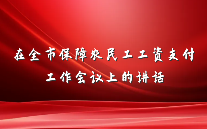 在全市保障农民工工资支付工作会议上的讲话