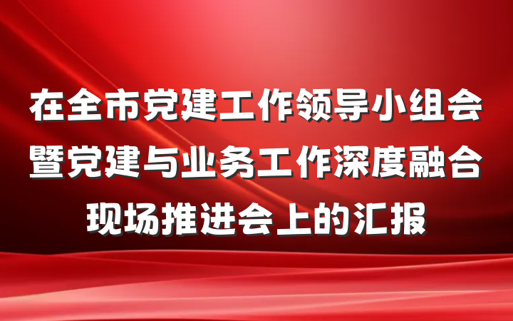 在全市党建工作领导小组会暨党建与业务工作深度融合现场推进会上的汇报