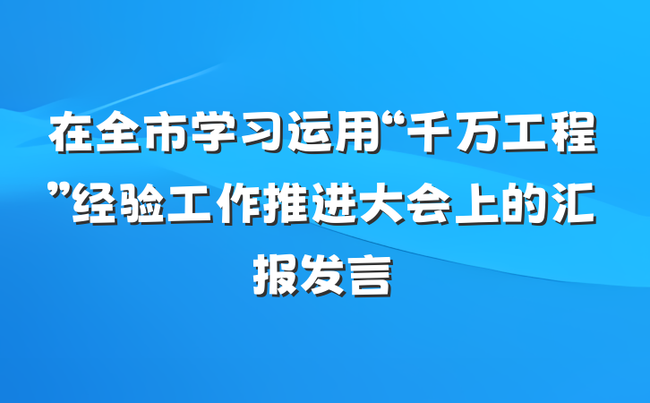 在全市学习运用“千万工程”经验工作推进大会上的汇报发言