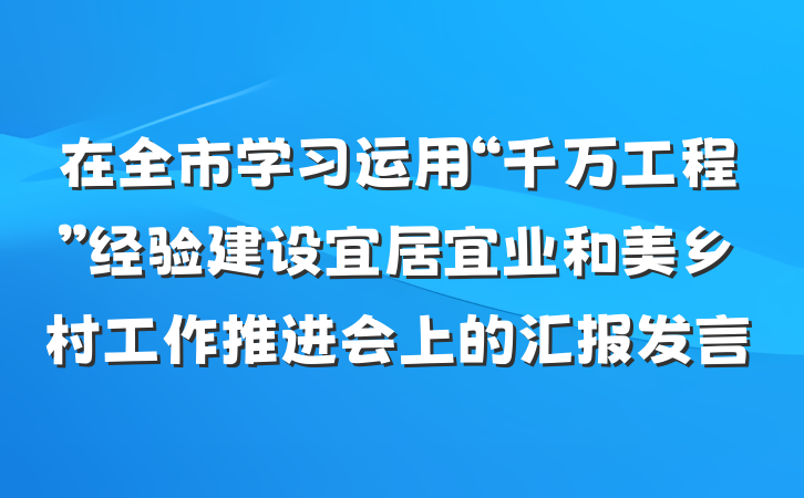 在全市学习运用“千万工程”经验建设宜居宜业和美乡村工作推进会上的汇报发言