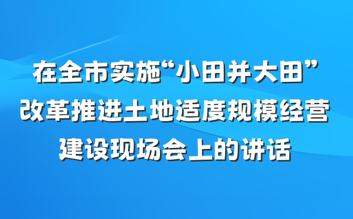 在全市实施“小田并大田”改革推进土地适度规模经营建设现场会上的讲话