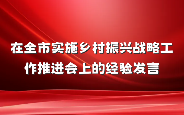 在全市实施乡村振兴战略工作推进会上的经验发言