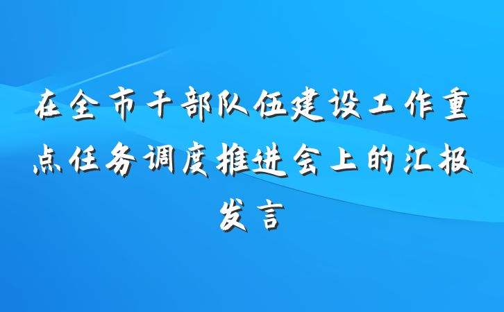 在全市干部队伍建设工作重点任务调度推进会上的汇报发言