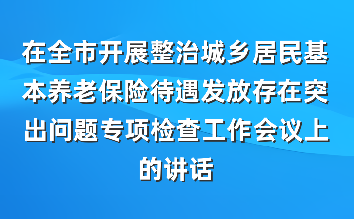 在全市开展整治城乡居民基本养老保险待遇发放存在突出问题专项检查工作会议上的讲话