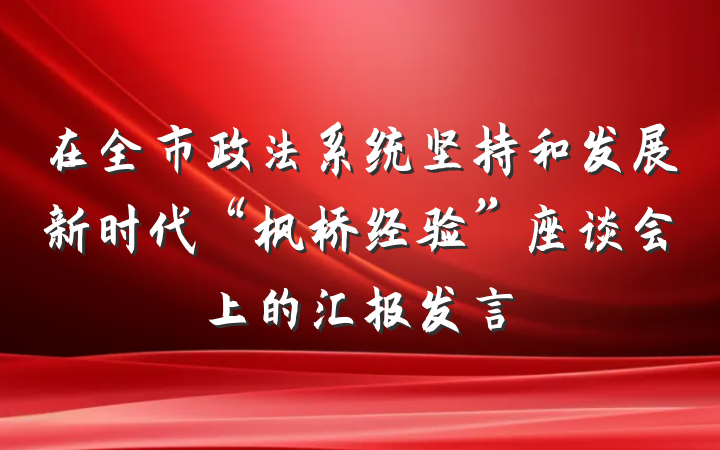 在全市政法系统坚持和发展新时代“枫桥经验”座谈会上的汇报发言