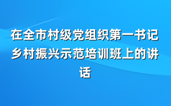在全市村级党组织第一书记乡村振兴示范培训班上的讲话