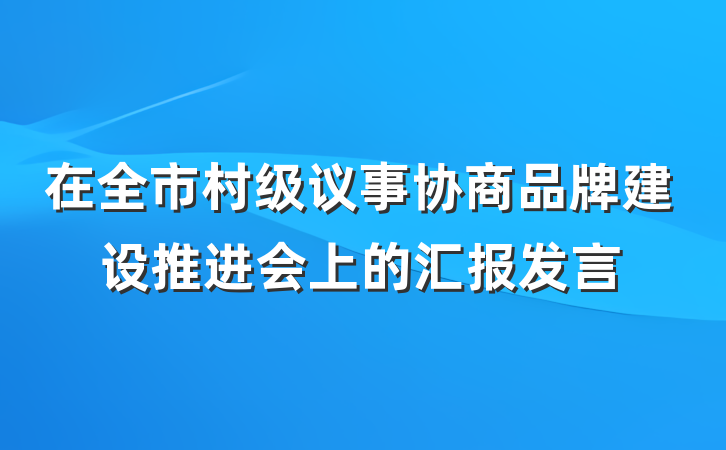 在全市村级议事协商品牌建设推进会上的汇报发言