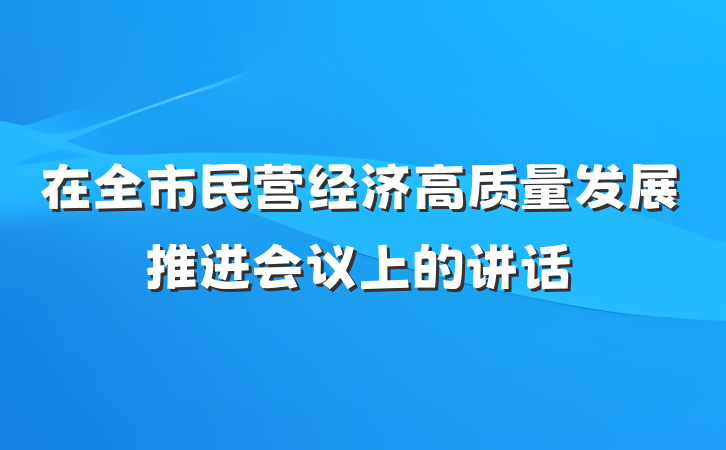 在全市民营经济高质量发展推进会议上的讲话