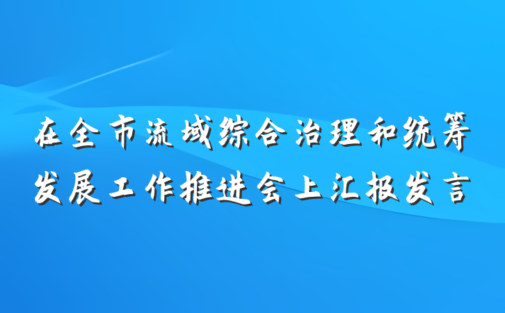 在全市流域综合治理和统筹发展工作推进会上汇报发言