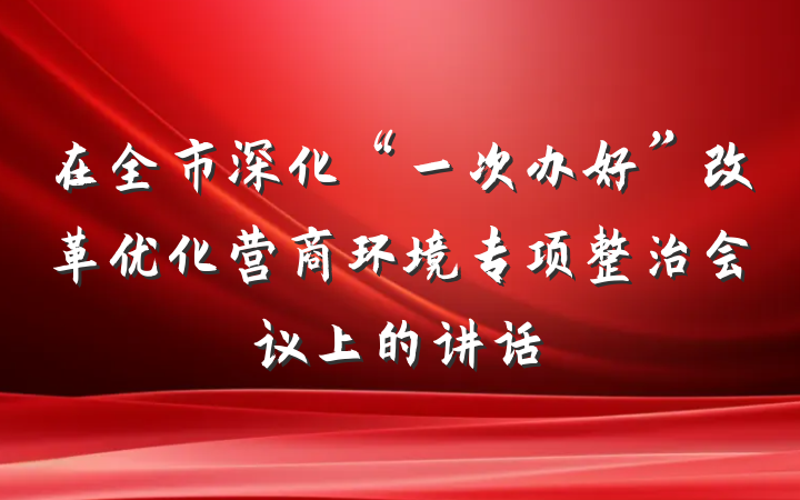 在全市深化“一次办好”改革优化营商环境专项整治会议上的讲话