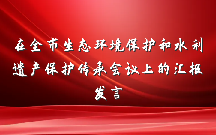 在全市生态环境保护和水利遗产保护传承会议上的汇报发言