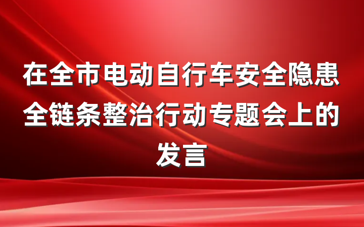 在全市电动自行车安全隐患全链条整治行动专题会上的发言