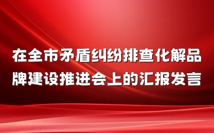 在全市矛盾纠纷排查化解品牌建设推进会上的汇报发言