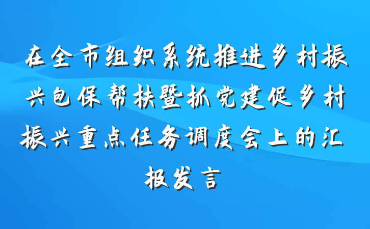 在全市组织系统推进乡村振兴包保帮扶暨抓党建促乡村振兴重点任务调度会上的汇报发言
