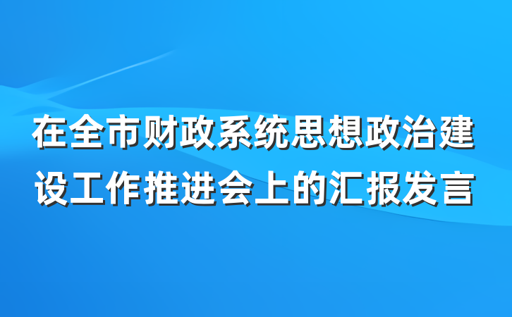 在全市财政系统思想政治建设工作推进会上的汇报发言