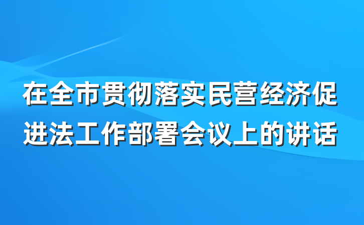 在全市贯彻落实民营经济促进法工作部署会议上的讲话
