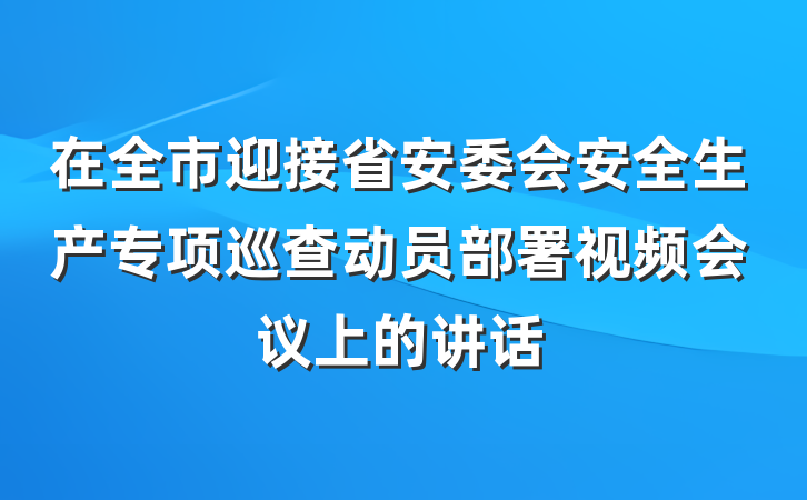 在全市迎接省安委会安全生产专项巡查动员部署视频会议上的讲话