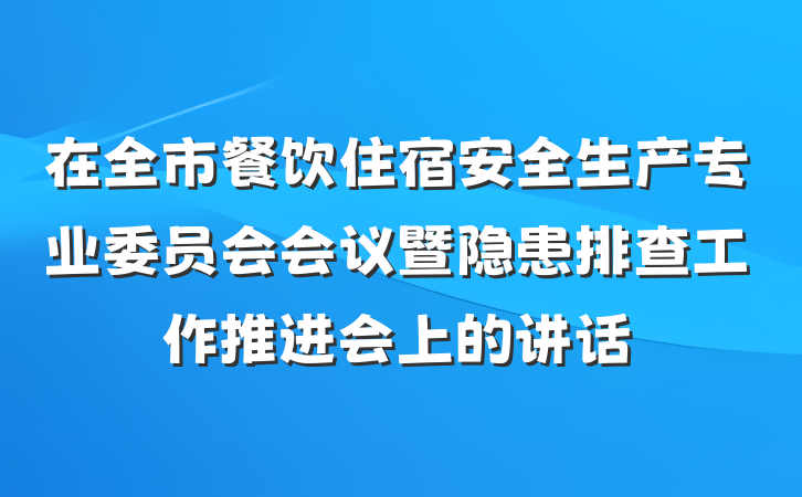 在全市餐饮住宿安全生产专业委员会会议暨隐患排查工作推进会上的讲话