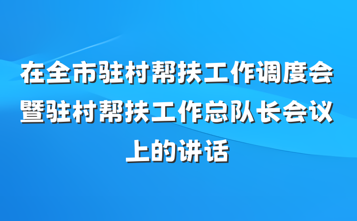 在全市驻村帮扶工作调度会暨驻村帮扶工作总队长会议上的讲话